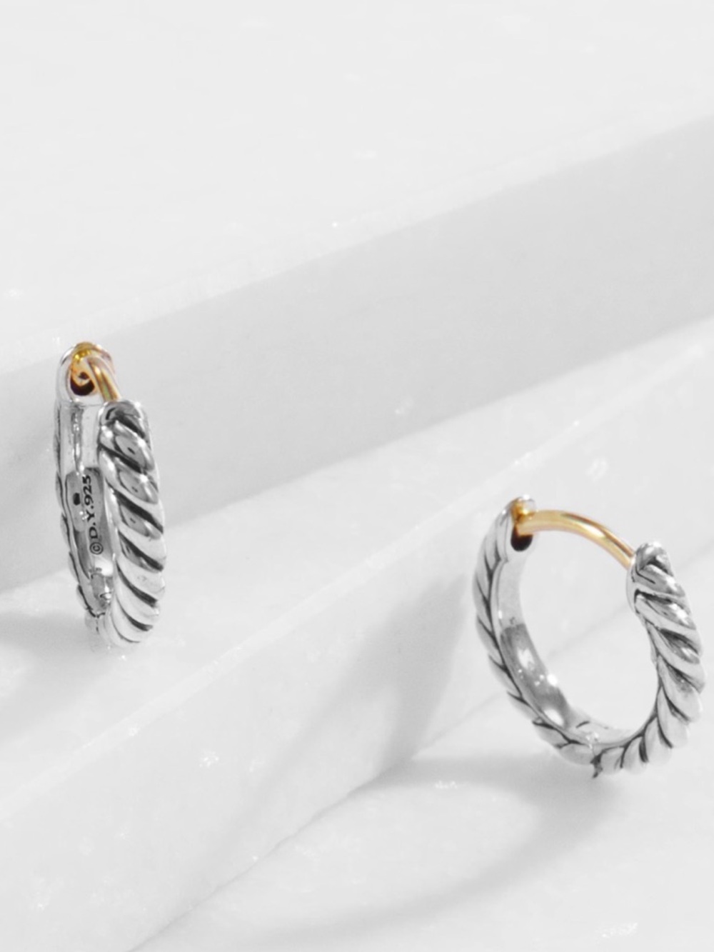 David Yurman Two-Tone Twisted Hoop Earrings in Silver and Gold